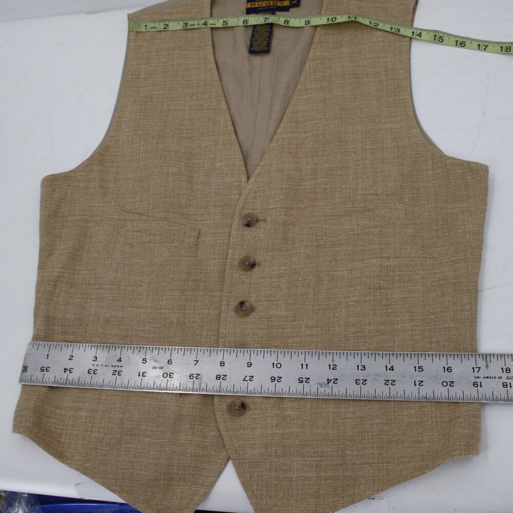 Ralph Lauren rugby vest Men's 38 linen silk waistcoat gilet sleeveless cinch - Picture 10 of 11
